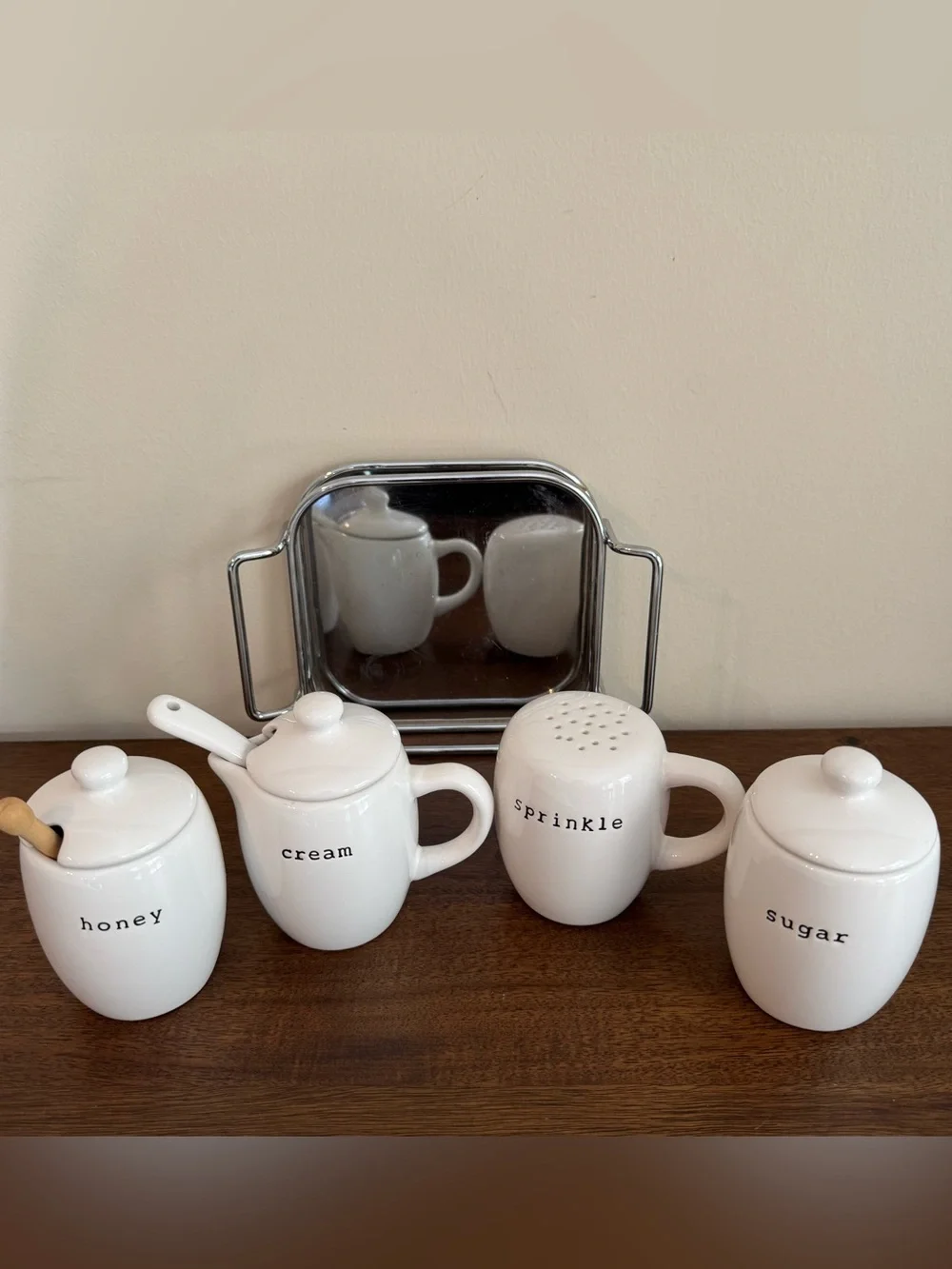 Pottery Barn Coffee House Set White Ceramic Sugar Honey Creamer Sprinkles